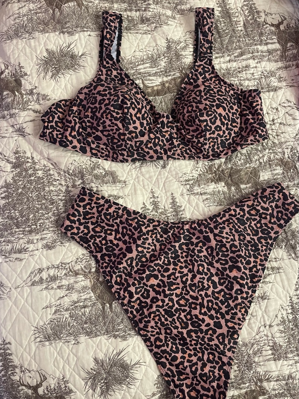 SHEIN Pink and Black Leopard Print Bikini Set
